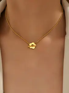1pc Gold Plated Stainless Steel Flower Pendant Necklace for Women | Simple Daily Jewelry | Gift for Mom, Wife, Mother's Day or Valentine’s