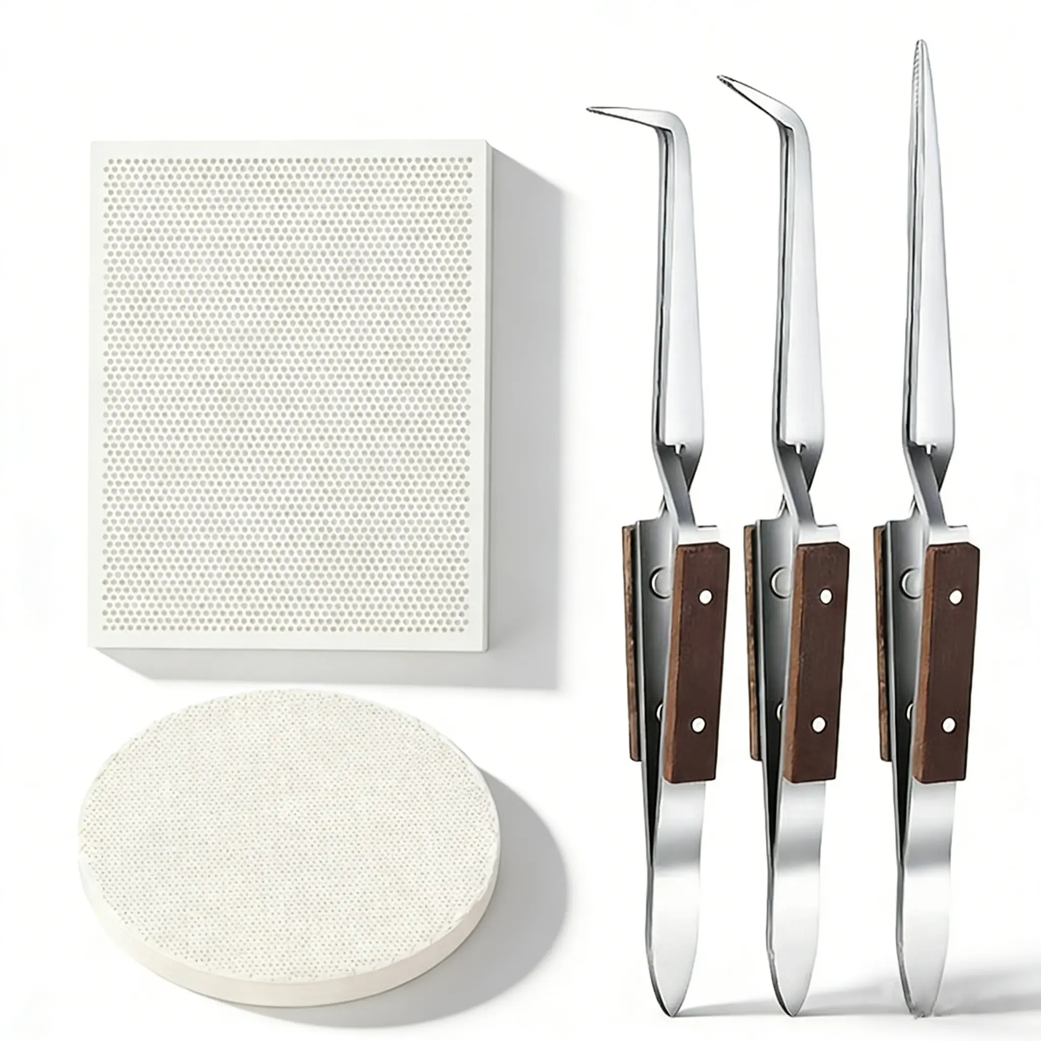 Professional Jewelry Soldering Kit  3Pcs Self-Closing Reverse Tweezers & 2Pcs Ceramic Soldering Boards for Gold Silver Repair & DIY Jewelry, Honeycomb, 5-Piece