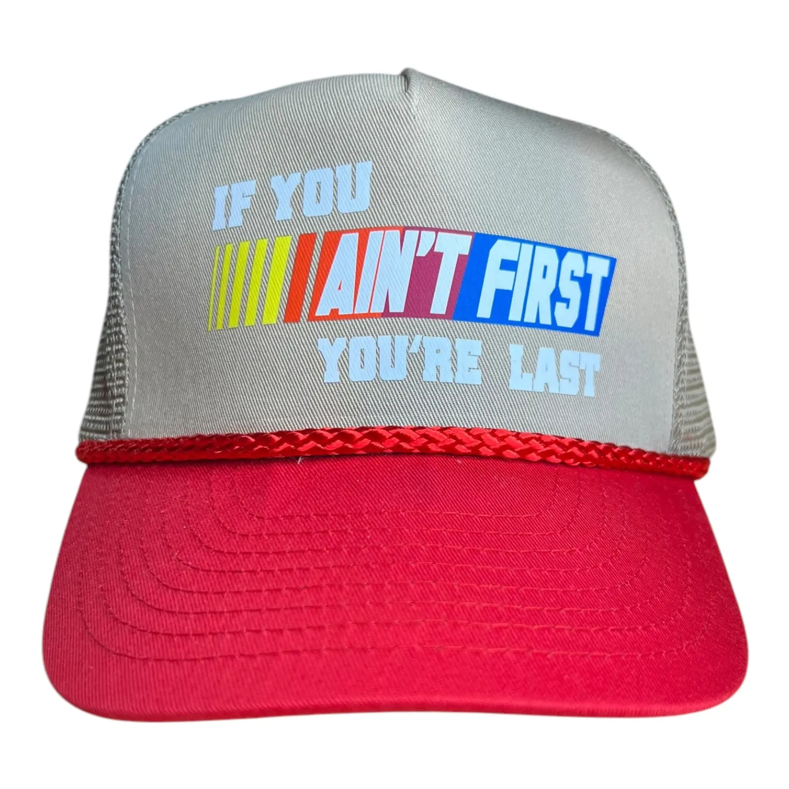 If you ain't first you're last hat funny ricky bobby talladega nights hat Nascar Racing trucker vintage style Adult size bachelor party gag gift dad