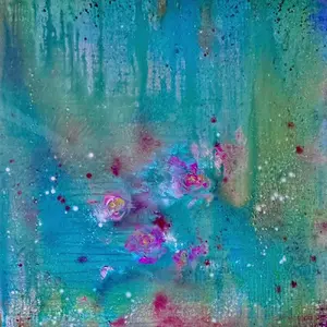 Teal Lagoon 48” x 48” Original Painting with Vibrant Aqua and Magenta Accents for Modern Art Decor