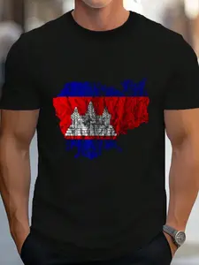 100% Cotton Cambodia Cambodian Flag Silhouette Kampuchea Khmer Travel T-Shirt Women's Men's Graphic Tee Crew Neck summer vacation Tops