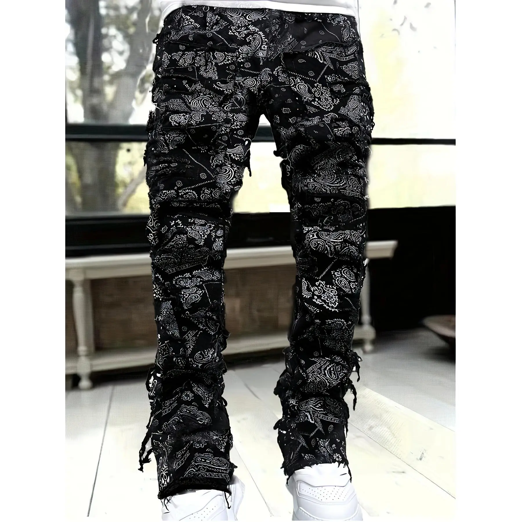Men's Retro Washed Jeans, Straight Slim Fit Mid-Rise Denim with Ripped Hole Design, Casual Menswear for Daily Wear, Male Clothing, Men's Pants