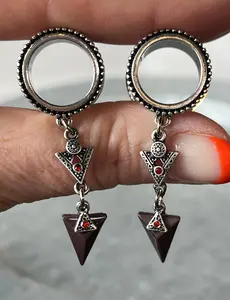 PAIR of Stunning Tribal Arrow Dangle Beaded Edge Screw Fit Tunnels - Gauges 4g (5mm) thru 5/8" (16mm)