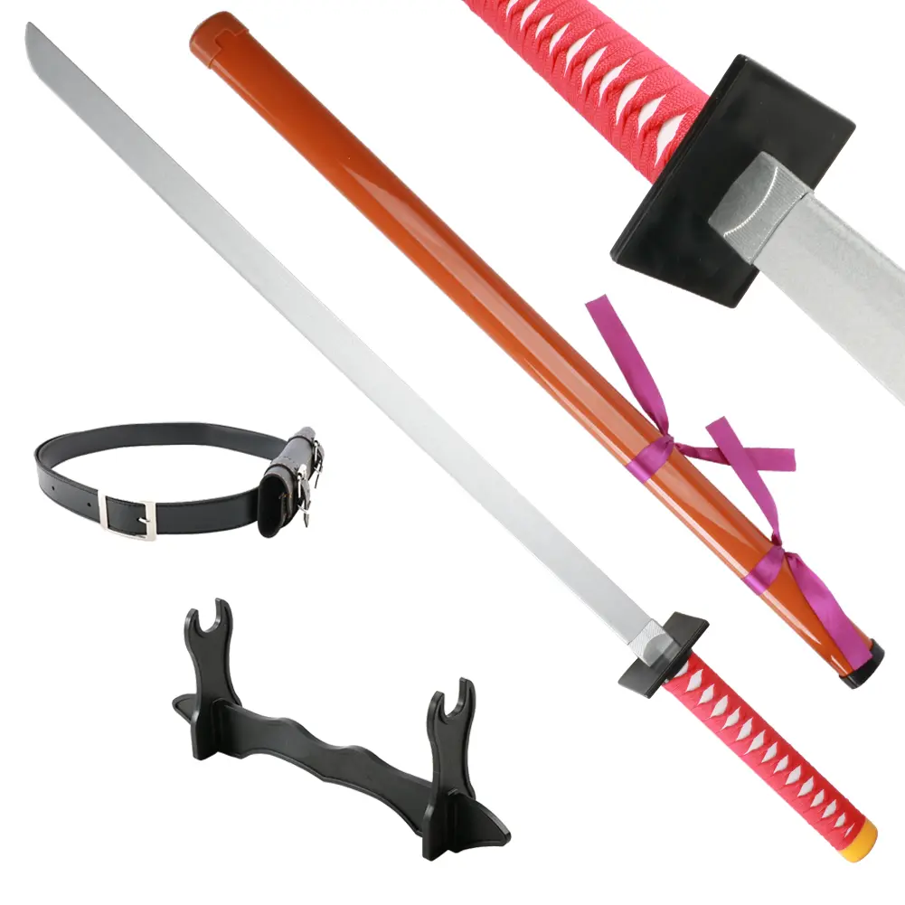 ELERVINO 41in Bamboo Wooden Katana Sword - Jujutsu Kaisen Miwa Kasumi Cosplay Toy Sabre with Black Belt, Stand, for Role Playing, Collection Decoration