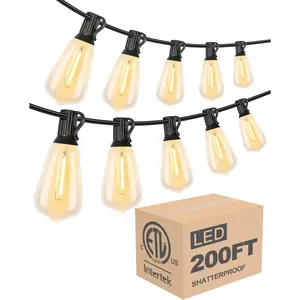198FT Outdoor String Lights, LED Bistro String Lights with Shatterproof ST38 Bulbs, 2200K Dimmable,   Lights for Porch, Party, Garden, Backyard, Balcony - ETL Listed