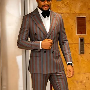 Men's Jacquard 2 Piece Suits Slim Fit Double Breasted Suit Jacket Pants Set Casual Wedding Casual Business