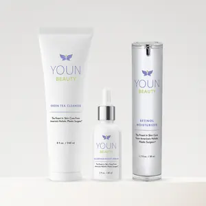 YOUN BEAUTY Gen Z Skincare Bundle 3 Product Set - Green Tea Cleanser, CE Antioxidant Serum, Retinol Moisturizer for Hydrating & Exfoliating Skin Care Routine