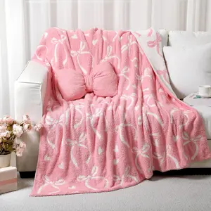 Pink Bow Throw Blanket and Pillow Set Include  Blanket 50 x 60 Inch and Pink Bow Plush Throw Pillows Cushion for Girls Women  Couch Sofa Bed Preppy Room Decorations