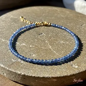 Natural Kyanite Stone Bracelet Blue Crystal Dainty Bracelet Delicate Gemstone Healing Bracelet Minimalist Style for Women Handmade Gift for her, gift for him