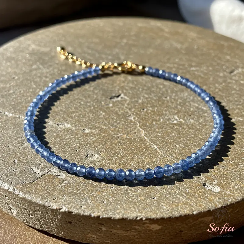 Handmade Blue Kyanite Stone Bracelet - Dainty Delicate Minimalist Natural Crystal Jewelry - Healing Natural Crystal Bracelets & Anklets - Thoughtful Gift for Women