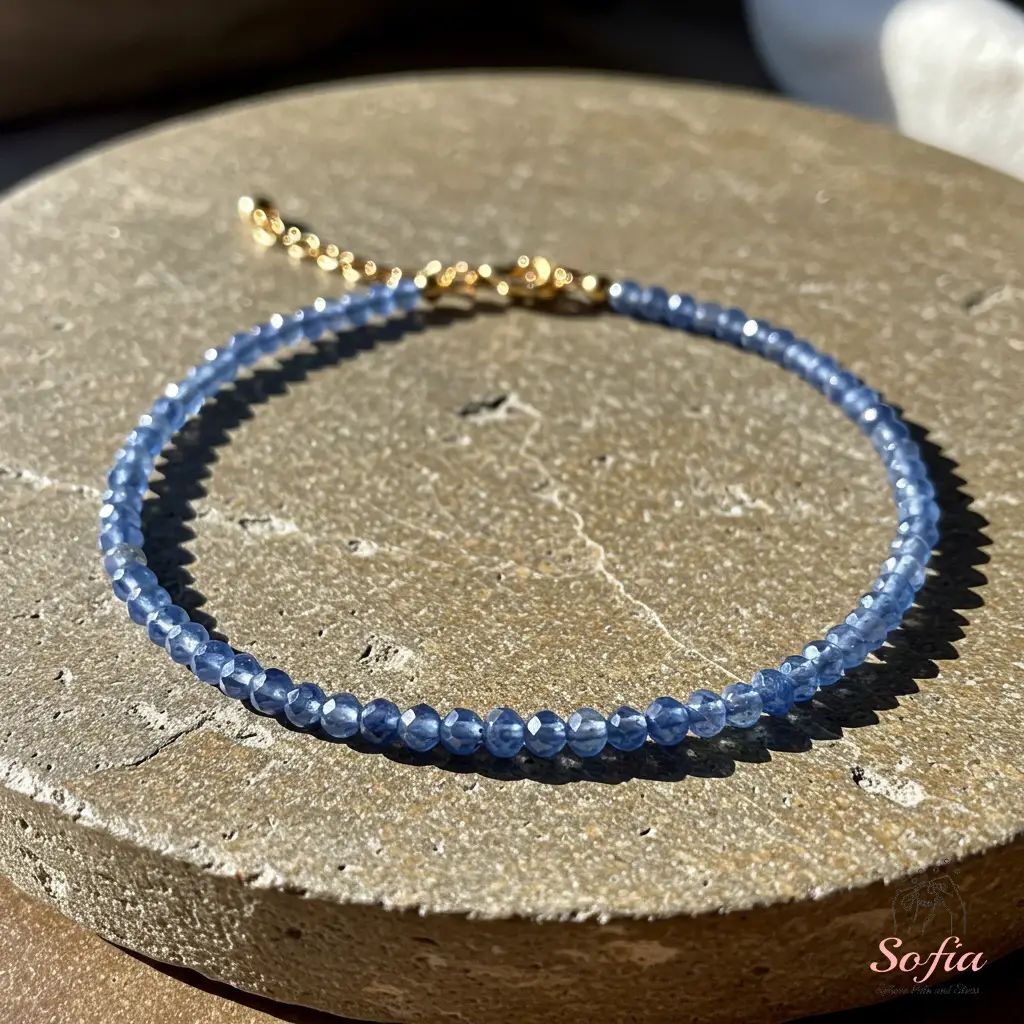 Natural Kyanite Stone Bracelet Blue Crystal Dainty Bracelet Delicate Gemstone Healing Bracelet Minimalist Style for Women Handmade Gift for her, gift