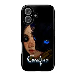 Spooky Whimsical Girl Pattern Smartphone Cellphone Case - Portal Scene Button-Eyed Characters, Gothic Fantasy Aesthetic Cover for iPhone 17 ProMax Plus Air, 16, 15, 14, 13, 12, 11, X, XR & Samsung S25, S24, S23, S22 Ultra Handheld Accessories, Casing