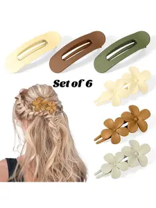 6/8Pcs Small Flat Claw Clips for Thick Thin Hair – Multi-Style Set with Flower & Oval Flat Hair Clips for Women, Matte-Touch Finish, Close-to-Head Comfort, Pressure-Free Wear, No-Slip Hold for Daily Wedding Party Date Beach Use