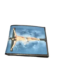 Billetera con Jesus en la cruz de Piel Men’s Leather wallet with Jesus on the cross
