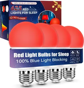 Neporal 625nm Red Light Bulbs for Sleep, 100% Blue Light Blocking Light Bulbs for Melatonin Promoting, A19 LED 9W 60W Equivalent Dim Red Night Light Bulb for Baby Nursery, Sleeping, Reading, 4-Pack