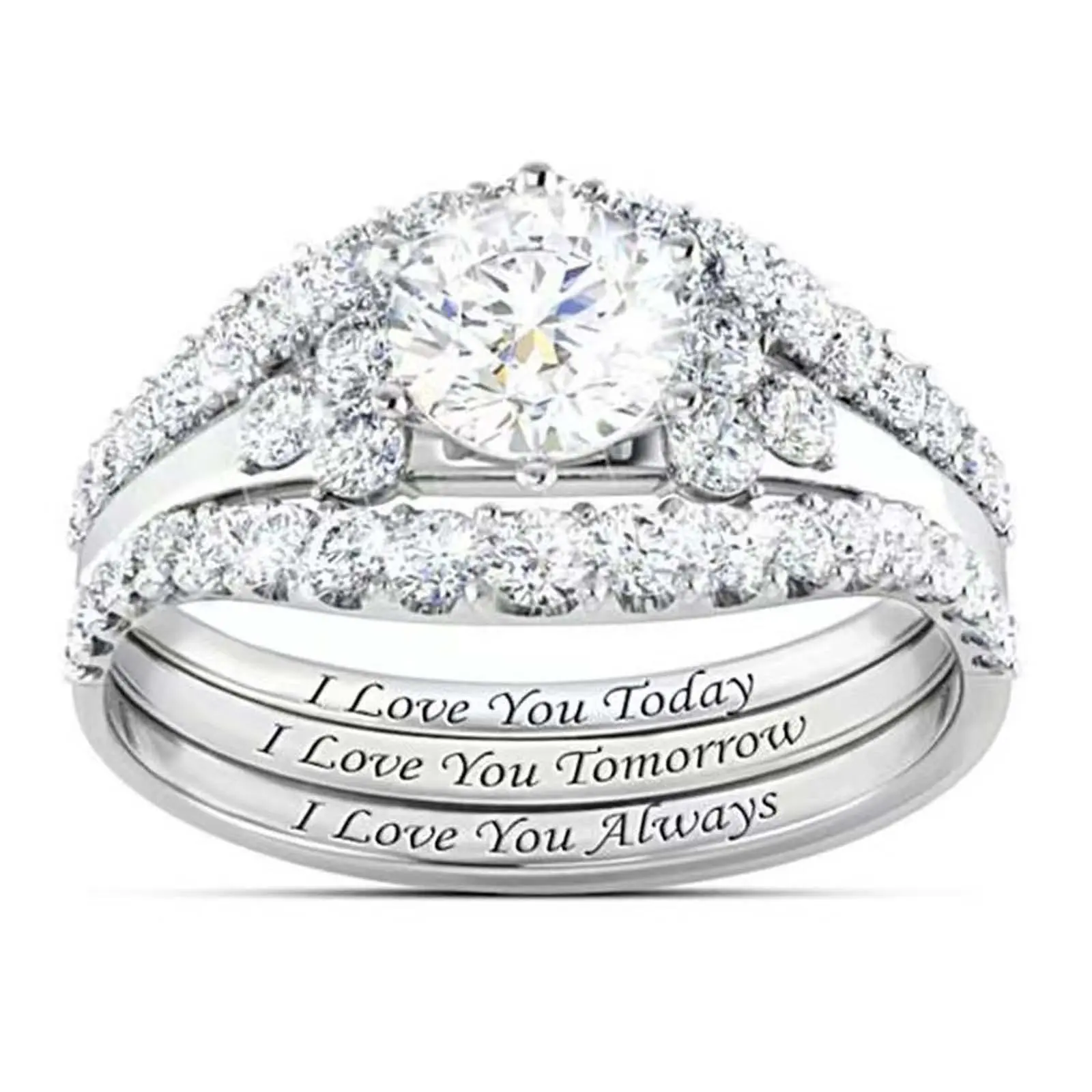 Women's Elegant 3-Piece Silver Artificial Zircon Stackable Rings Set - Solitaire Stackable Rings, Versatile Jewelry, Outfit Enhancer, Ideal for Daily Wear and Index Finger Use, Artificial Zircon Rings