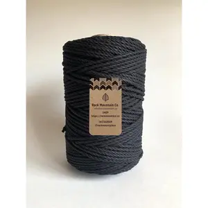 4mm 3 Ply Macrame Cord 3 Strand Twisted Cotton Craft Rope - Black Fiber Art String