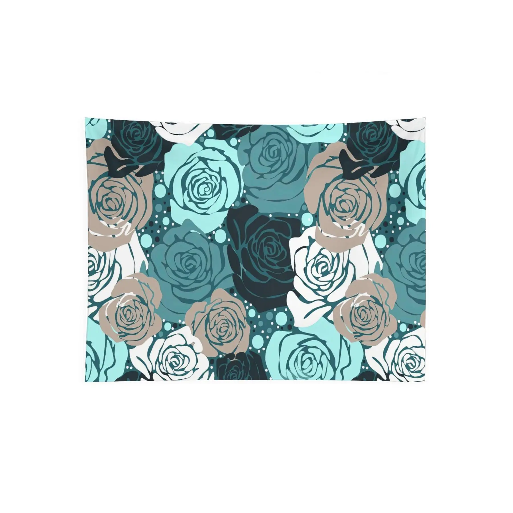 Teal Blue Rose Floral Wall Tapestry, Elegant Vintage Flower Pattern Bedroom Living Room Decor