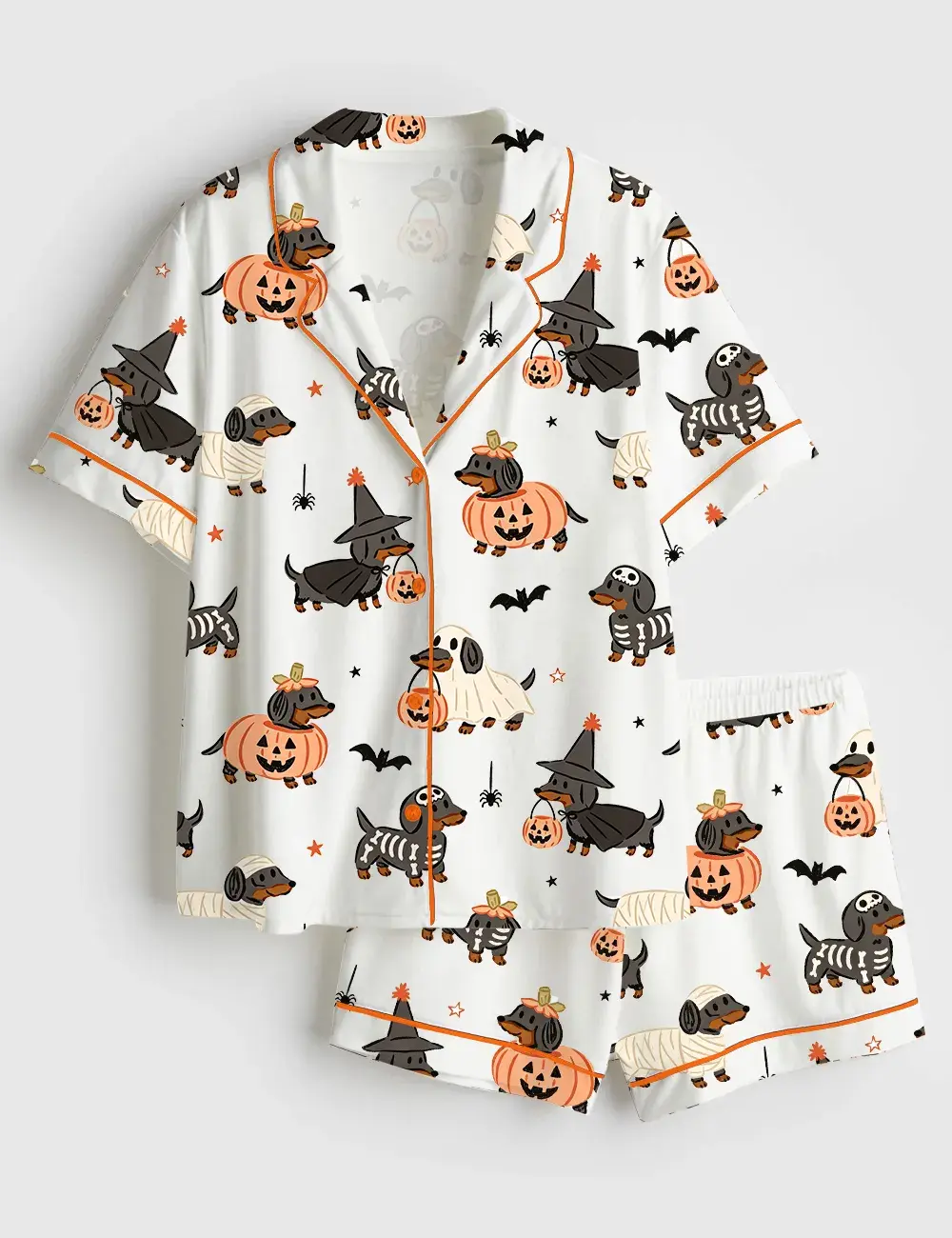 Halloween Dachshund Dogs Spooky Season Long and Short Sleeve Pajama Set, Sleepwear for Women, Pajama for Girls