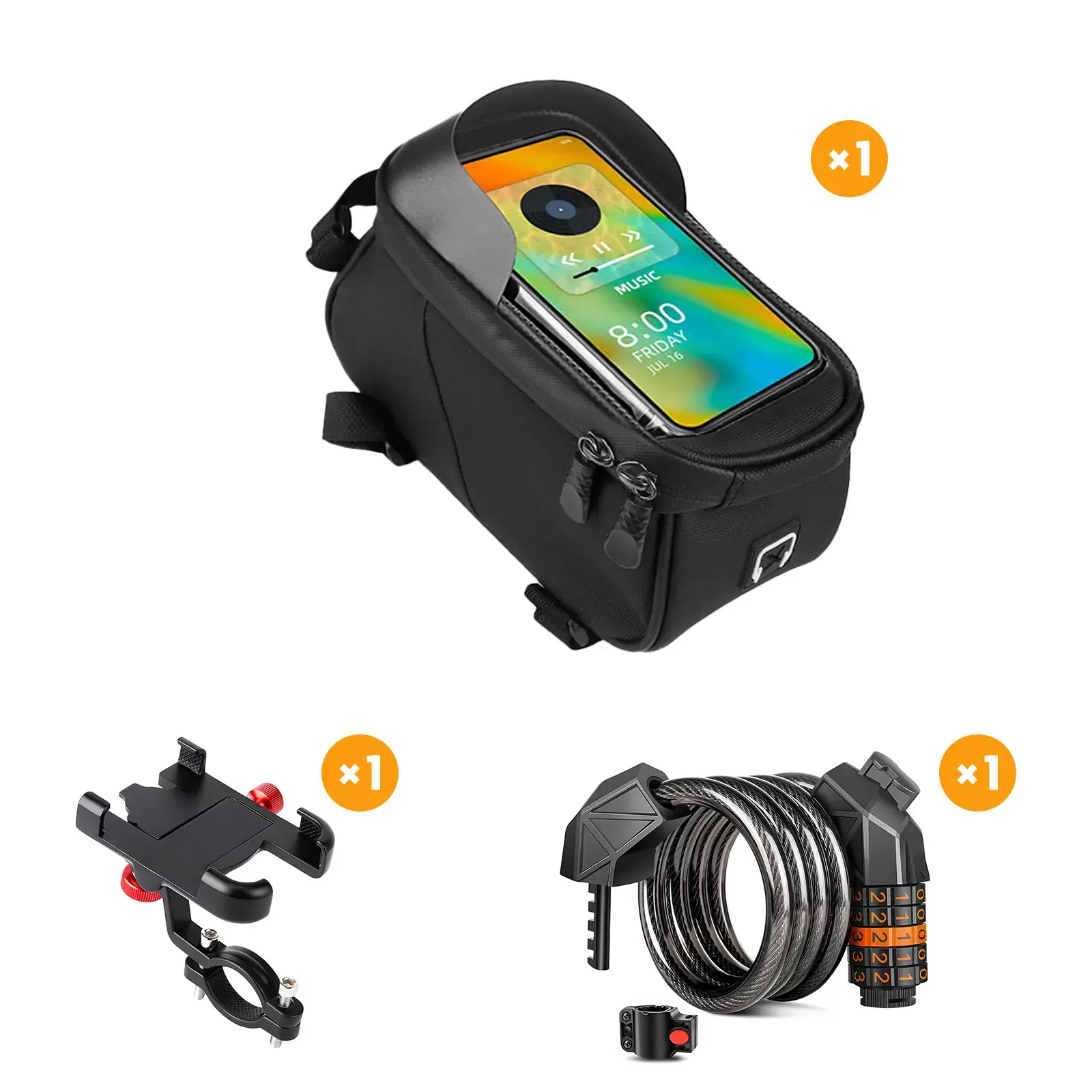TST Handlebar Bag + Phone Holder + Bike Lock Set