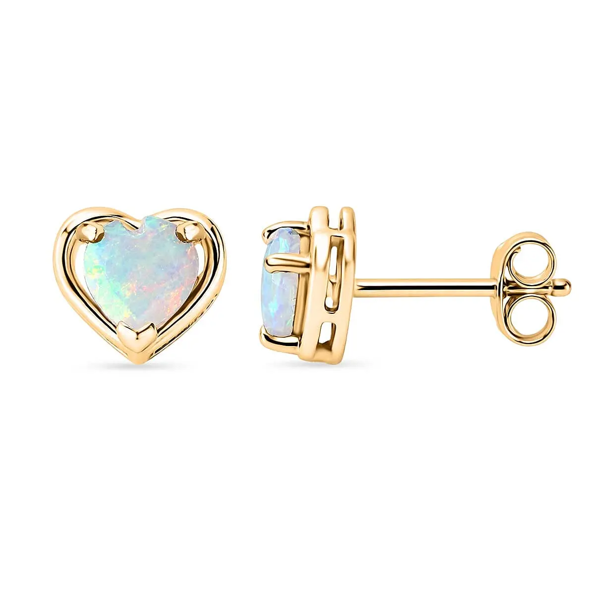 D'Joy Premium Ethiopian Welo Opal 0.50 ctw Heart Earrings in 14K Yellow Gold Over Sterling Silver