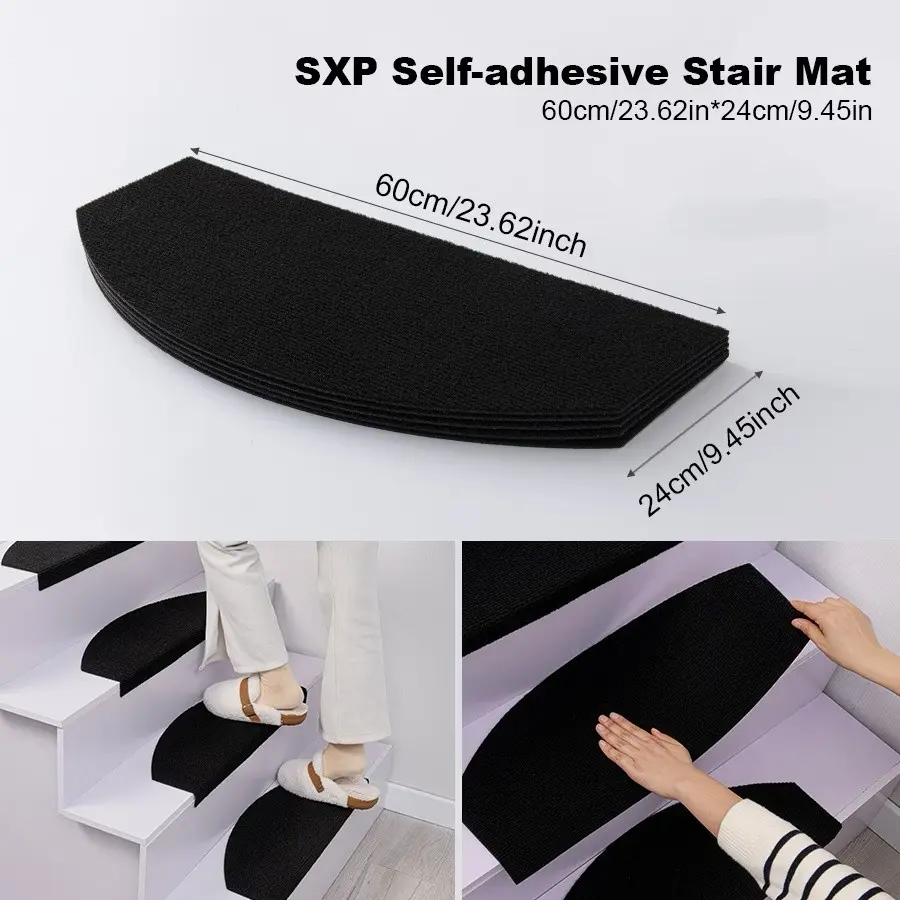 Self-adhesive anti-slip mat, semicircular stair pad, modern wooden stair pad, anti-slip stair carpet for the elderly, pet step carpet, DIY home decoration, suitable for indoor wooden or hard surface and other scenarios