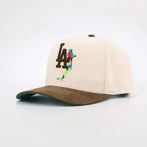 LA-QUETZAL Hat - Cream with Brown Suede Back and LA Logo Design for Stylish Wear