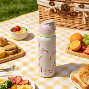 Owala FreeSip 32 oz Portable Insulated Vacuum Tumbler - Pink Bow Ribbon, New Design, Drinkware - Camping, Travel Use, Birthday Surprise