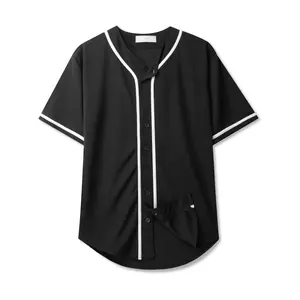 Mens Team Sports Printable Blank Baseball Jersey Collar Button Up Shirts