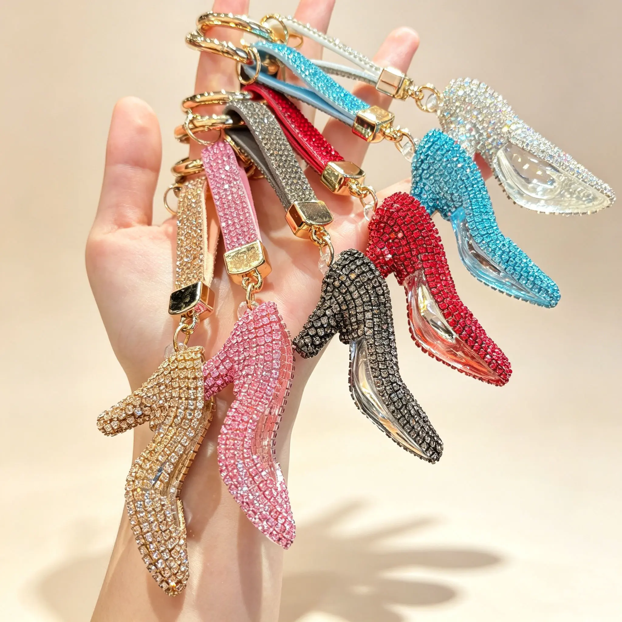 Sparkly Rhinestone High Heel Girly Keychain - Mini Handbag Charm, Bag Charm Styling Pendant, Fashion Gift for Girls