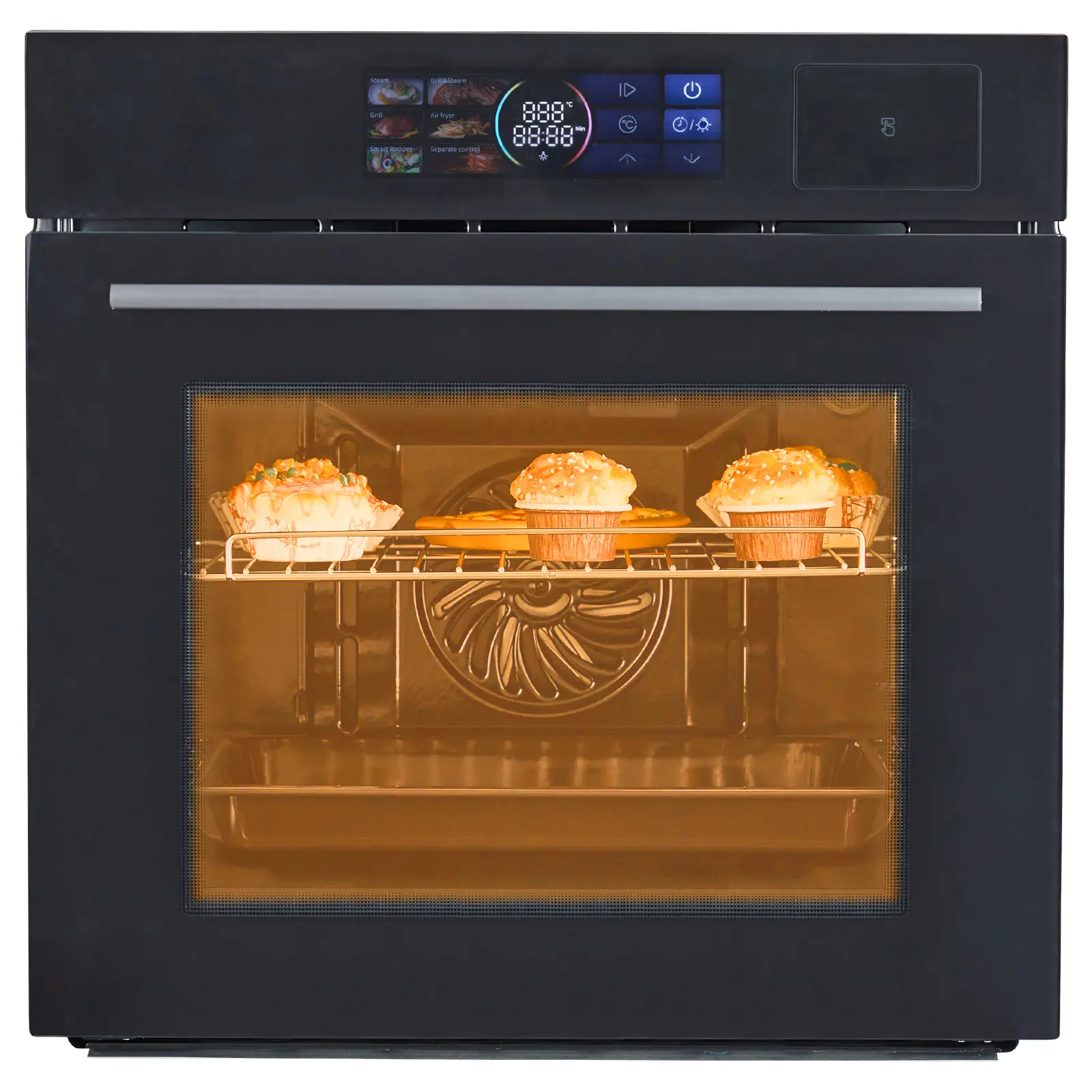 24" Built-In Electric Single Wall Oven - 2.5 Cu.Ft Large Capacity - Air Fry & Steam Grill, 8 Cooking Modes, 108 Auto Recipes, 3D Heating, LED Touch Display, Stainless Steel & Black, 3000W 240V