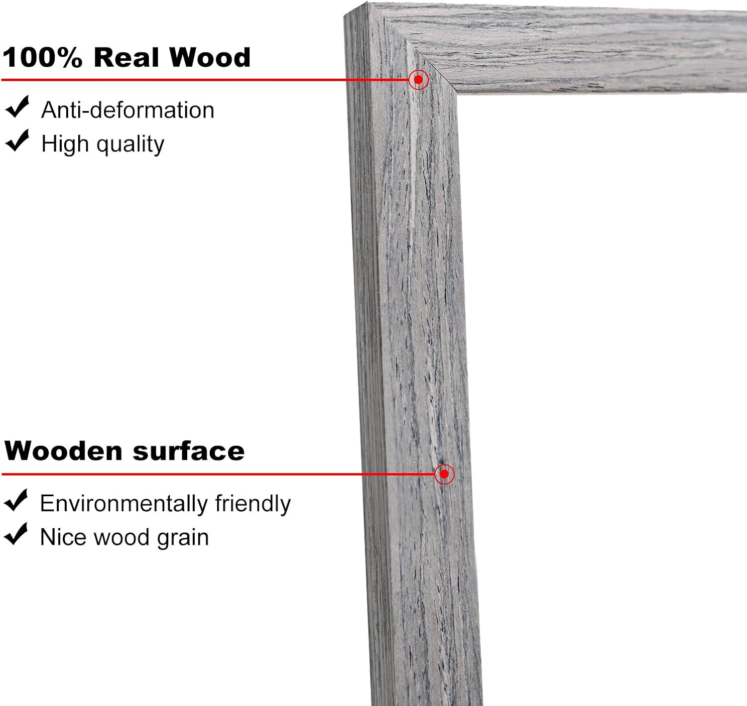 Grey Solid Wood 12x12 Picture Frames for 8x8 & 12x12, Wall Display Photo Frames - 4 Pack