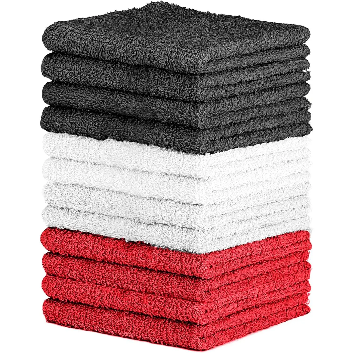 Washcloth Set - Soft, Absorbent  Towels for Bathroom & Gym Use - Durable &  Wash Cloths - Dark Grey, White & Burgundy, 12x12 Inches, Pack of 12