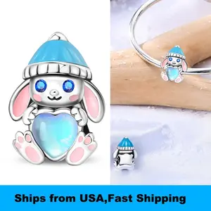 1 piece S925 sterling silver love rabbit bead is suitable for original 3mm bracelet necklace keychain DIY pendant to make women's gifts, suitable for birthday and holiday party gifts