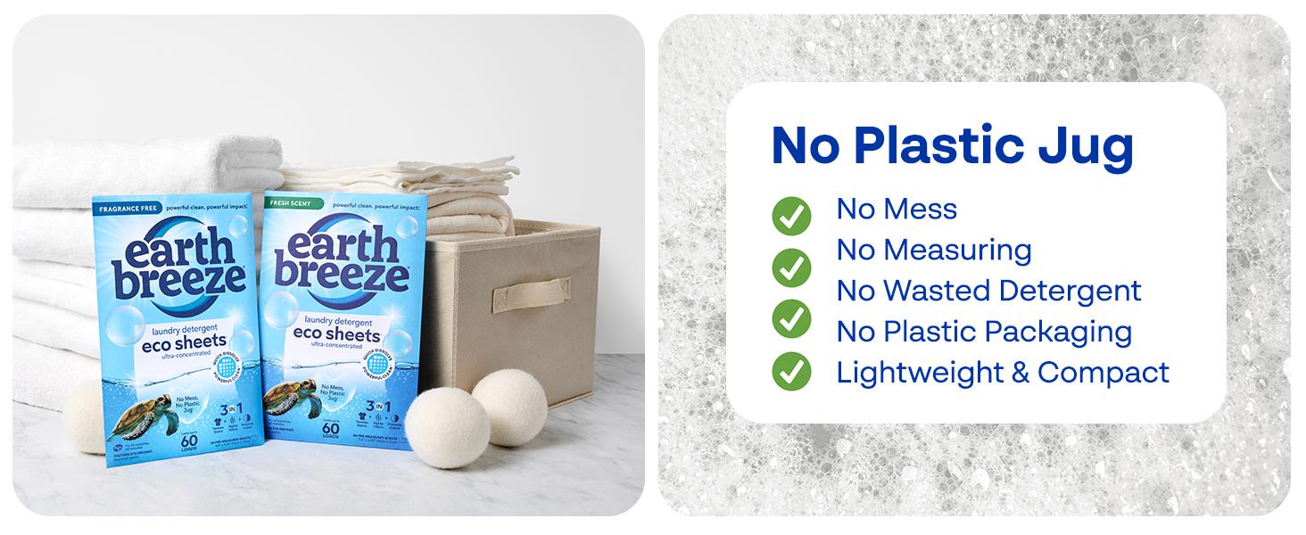 Earth Breeze Eco-Friendly Laundry Detergent Sheets: Fresh Scent, Plastic-Free, 60 Loads, Hypoallergenic, Powerful Clean