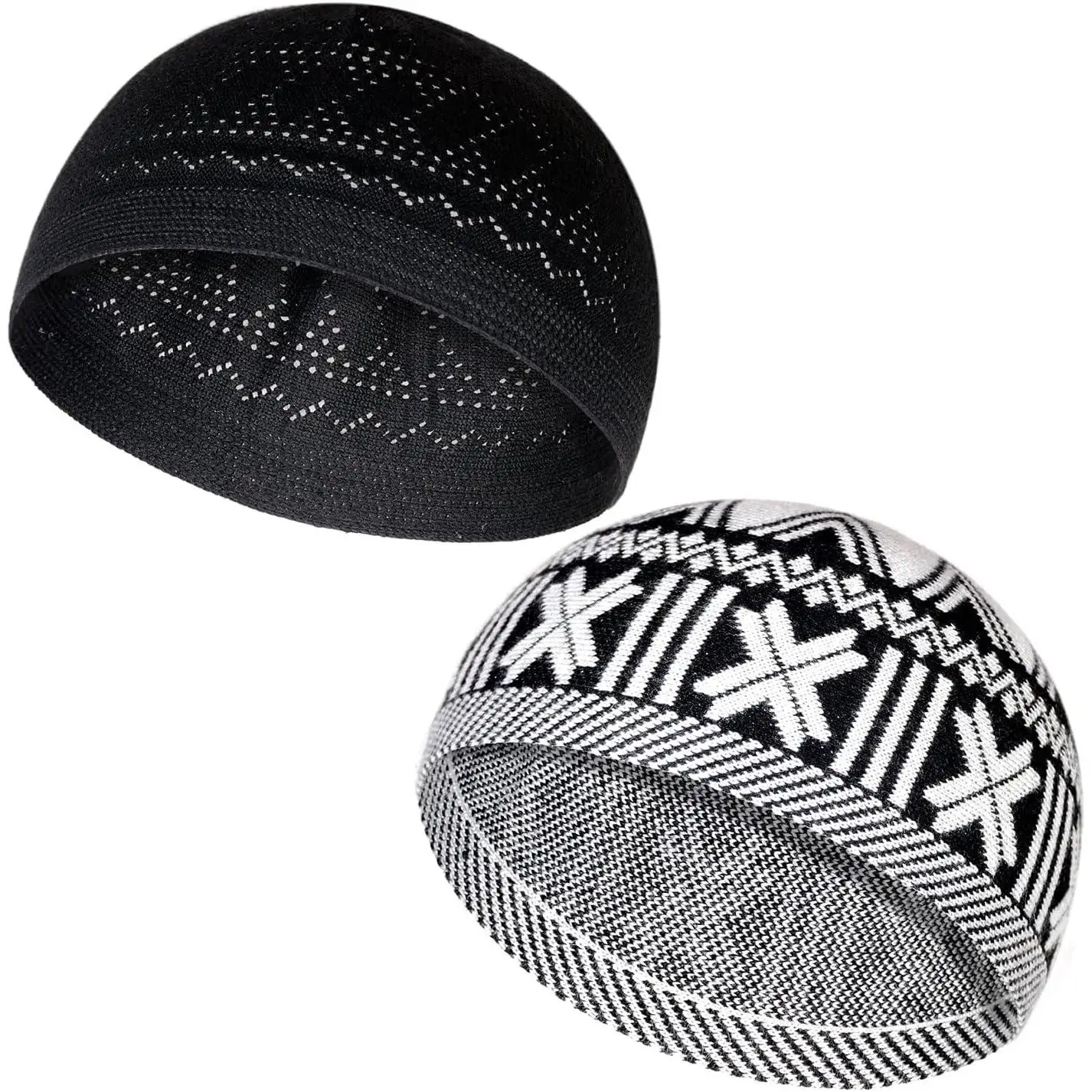 Muslim Hats - Keffiyeh Kufi Hats for Men’s Common use and Islamic Gifts | Skull Cap | Muslim Clothes - Islamic Clothing for Men | 2pcs, 2 Designs,