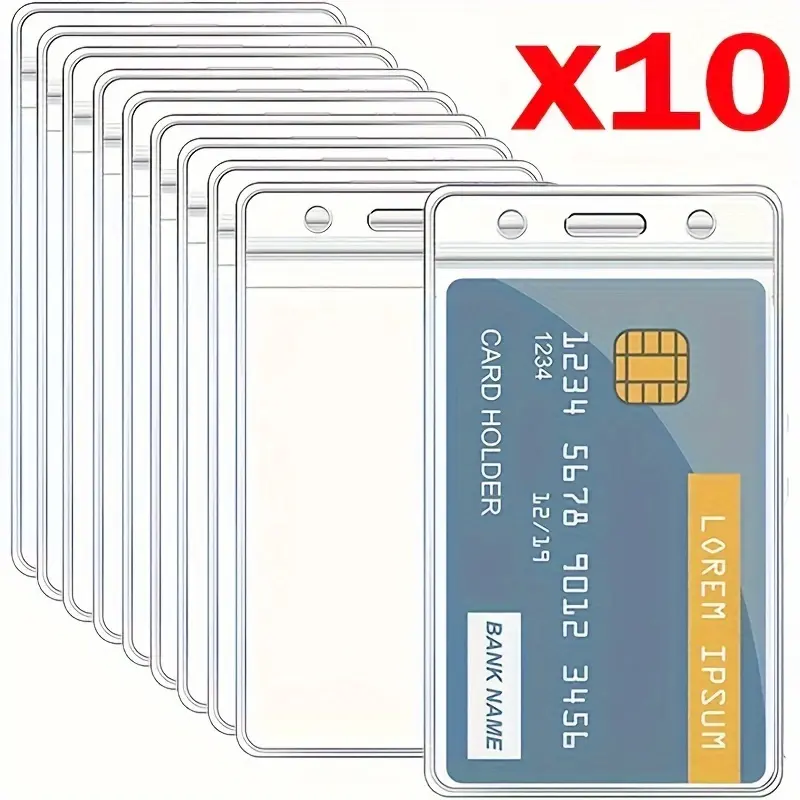 10pcs Waterproof Transparent ID Card Holder Case Card Slot, Id Badge Holder, Plastic Business Credit Card Protector Cover for Women & Men Daily Use Office Accessories