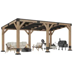 【Ships in 5 Boxes】AMERLIFE 10 x 20 FT Solid Wood Gazebo with Metal Hardtop, Large Outdoor Pavilion with Sloped Roof, Heavy Duty Pergola for Garden, Patio, Backyard,#SummerVibes,summervibes