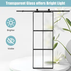 Garvee 36"x 84" Frosted Glass Barn Door – 3-Window Design, Soft Close Mechanism, Top Mounted Hardware Kit Included, Easy Assembly