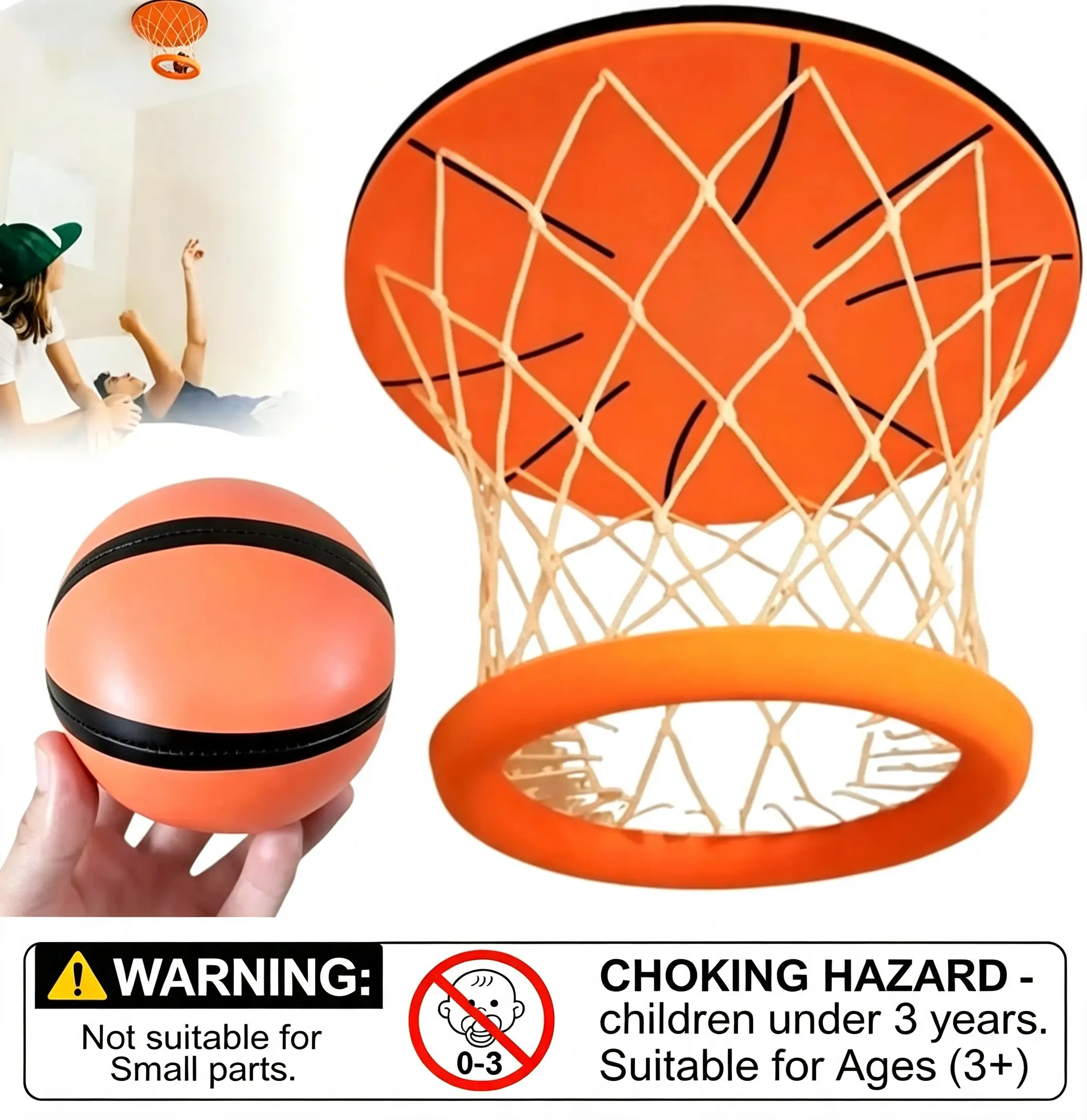 Hanging Ceiling Mini Basketball Hoop, Portable Indoor Basketball Goal, Wall Mount Swish Basketball Toy, Fun Sports Game for Bedroom Office, Interactive Play Toy Gift for Kids & Adults, Indoor Leisure Hobby Playset