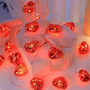 Valentine’s Heart String Lights, 9.8Ft Battery Operated 20 LED Red Heart Lights, Indoor/outdoor String Lights for Bedroom Home Wedding Xmas Valentines Decor