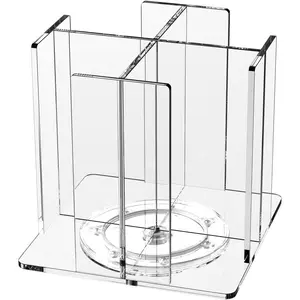 Cup and Lid Holder, 4 Compartment, Square | Rotating Coffee Cup Dispenser Lid Carousel for Restaurant, Buffet, Coffee Station, Bar, Countertop, Clear