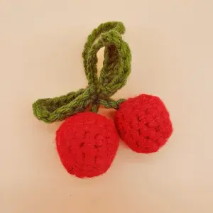 Cherry Keychain - Red Plush Fruit with Green Cord, Simple Design, Ideal for Gifts and Accessories