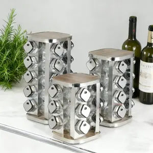 360 Degree Rotating Kitchen Spice Rack, Multi-Layer Thickened Condiment Bottle Set, Silver Color Stainless Steel Storage Organizer