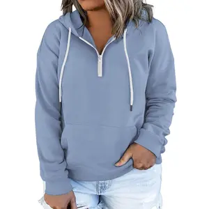 Women's Plus Size Hoodies Quarter Zip-Up Hooded Sweatshirts Lightweight Long Sleeve Pullover Tops with Pocket 1X-4X