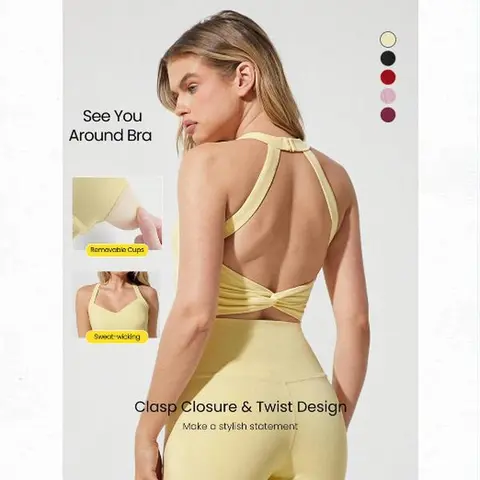 GLOWMODE FeatherFit See You Around Halter Backless Light Sports Bra Low Impact Yoga TikTokShopBlackFriday