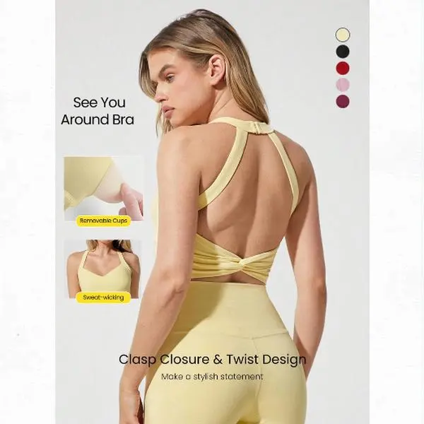 GLOWMODE FeatherFit See You Around Halter Backless Light Sports Bra Low Impact Yoga TikTokShopBlackFriday