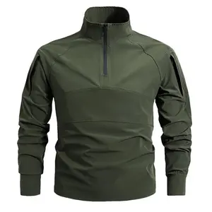 BIGWIG Men's Sports T-shirt, solid color, long sleeves, comfortable and close-fitting, ice silk stretch fabric, zipper closure, stand-up collar, quick-drying outdoor shirt, thin T-shirt for spring and summer