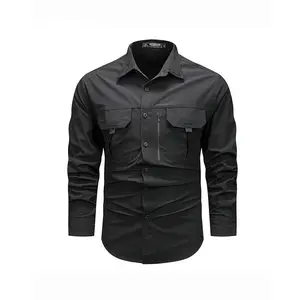 HOMUG Men's long-sleeved daily shirts, short-sleeved work shirts and loose outdoor casual wear - functional pockets, breathable fabrics, and a variety of colors, are very suitable for wearing in spring, autumn and summer.