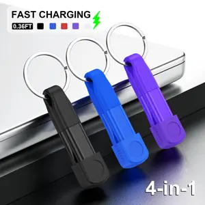 Four-In-One Keychain Fast Charging Data Cable, USB-C to C/a/lightning, Compatible with iPhone/samsung/huawei, Supports Data Transfer & Super Quick Charge